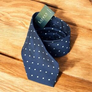 Lauren Ralph Lauren Navy polka dot silk hand finished made in USA tie | 54.5”